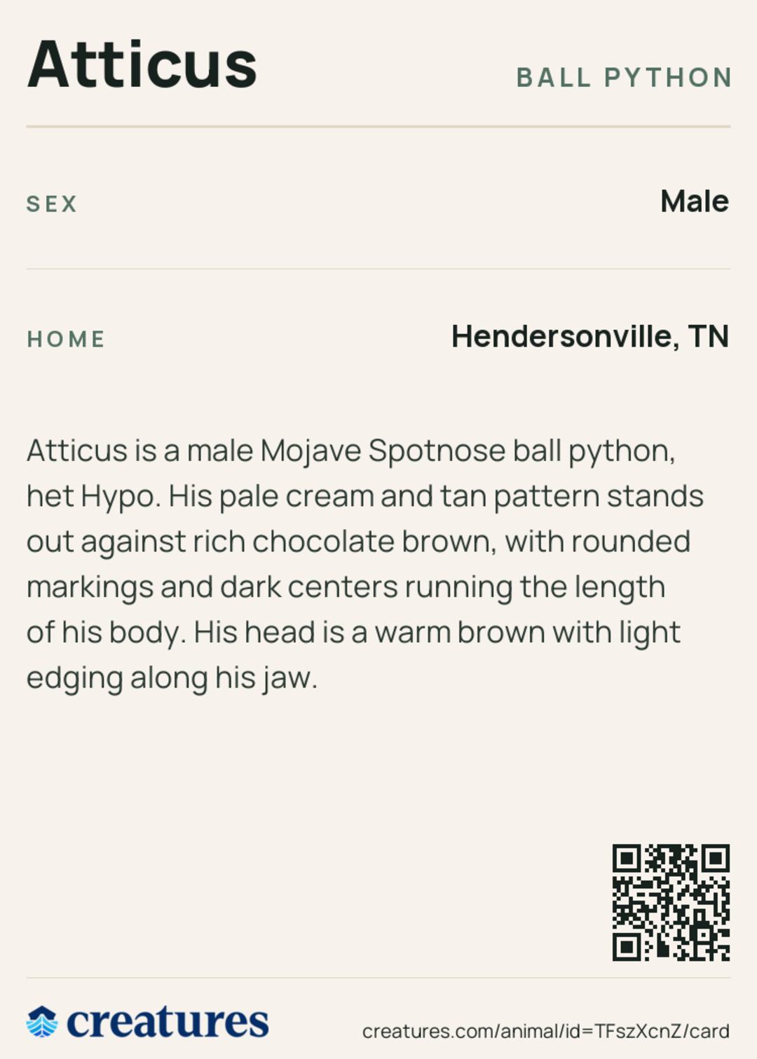 Atticus Creature Card back