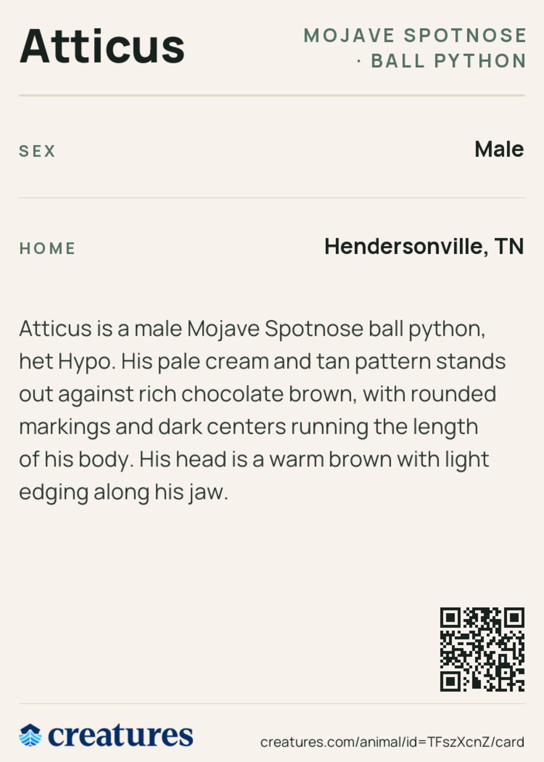 Atticus Creature Card back