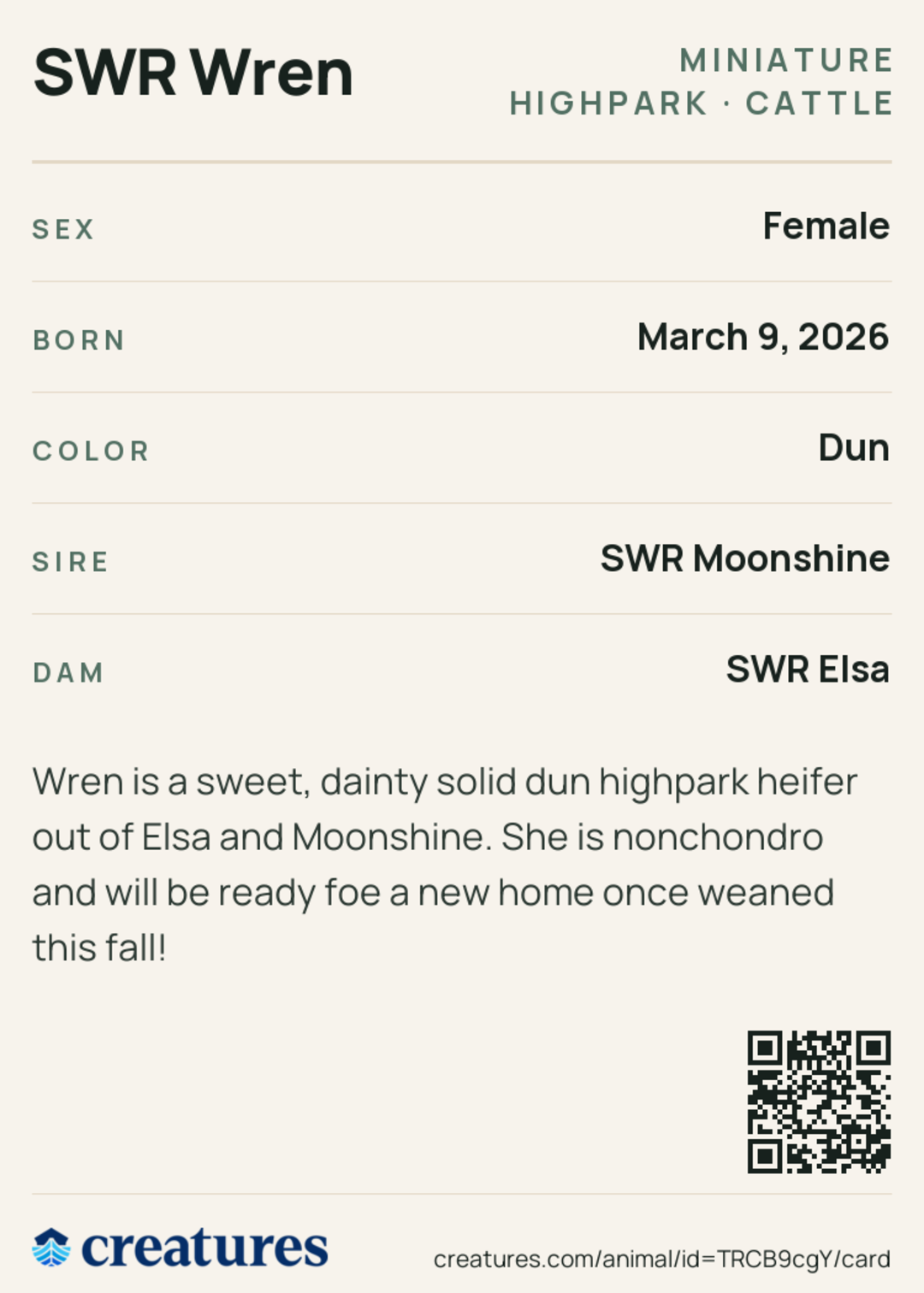 SWR Wren Creature Card back