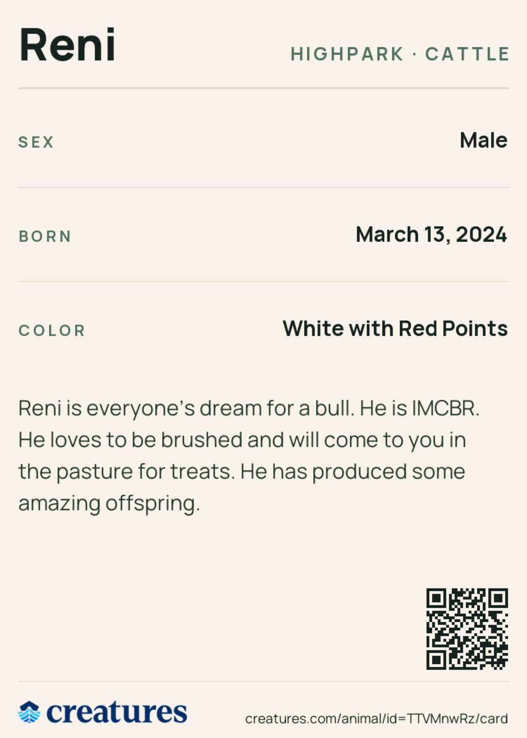 Reni Creature Card back