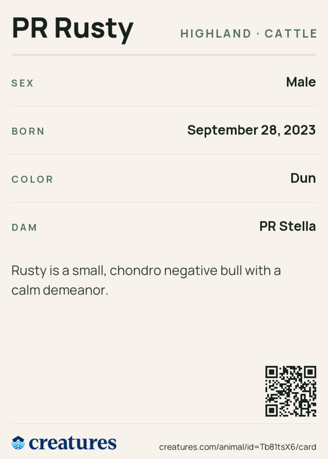 PR Rusty Creature Card back
