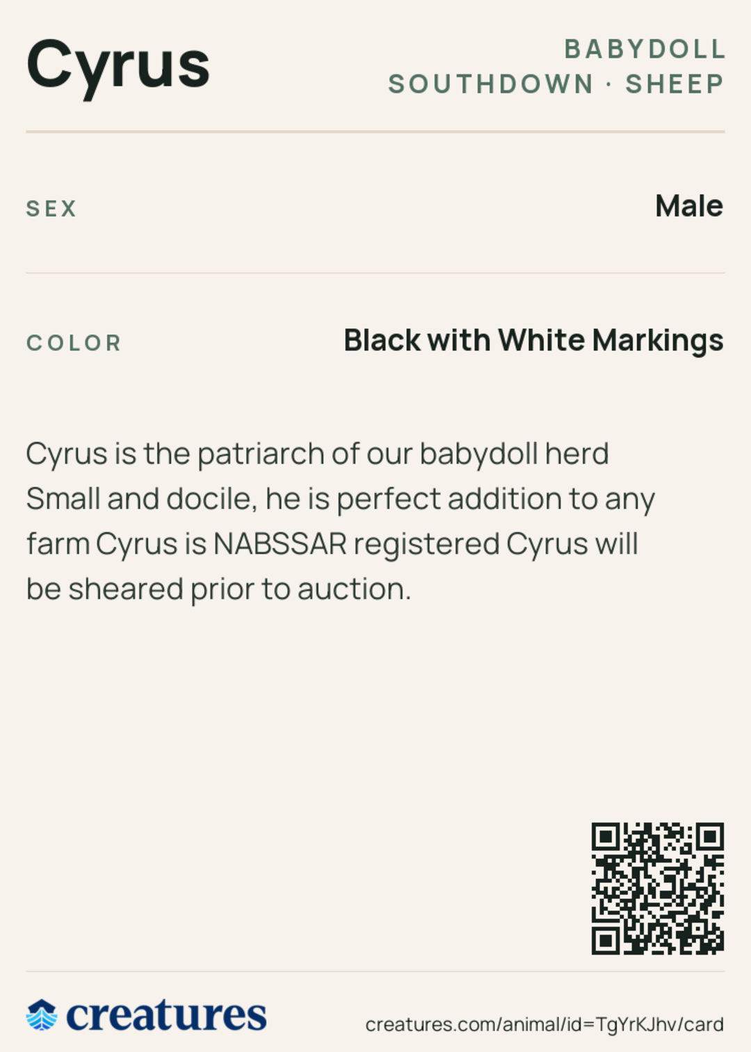 Cyrus Creature Card back