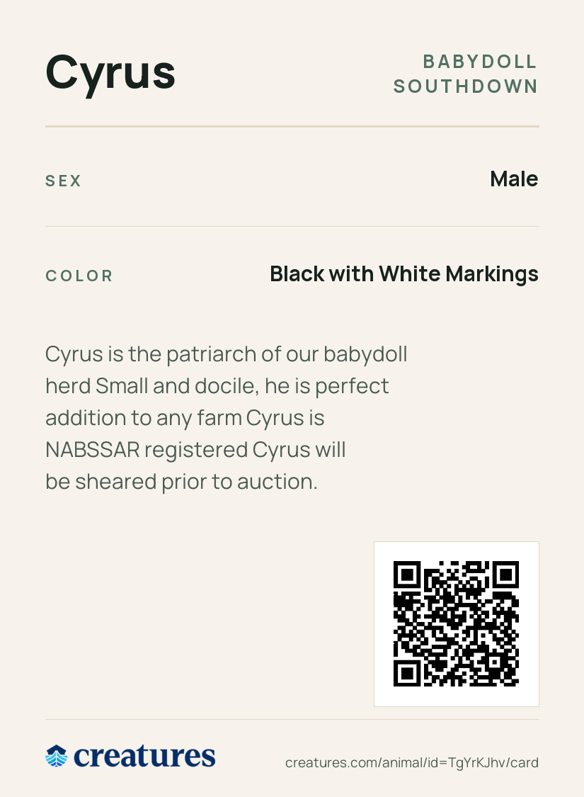 Cyrus Creature Card back