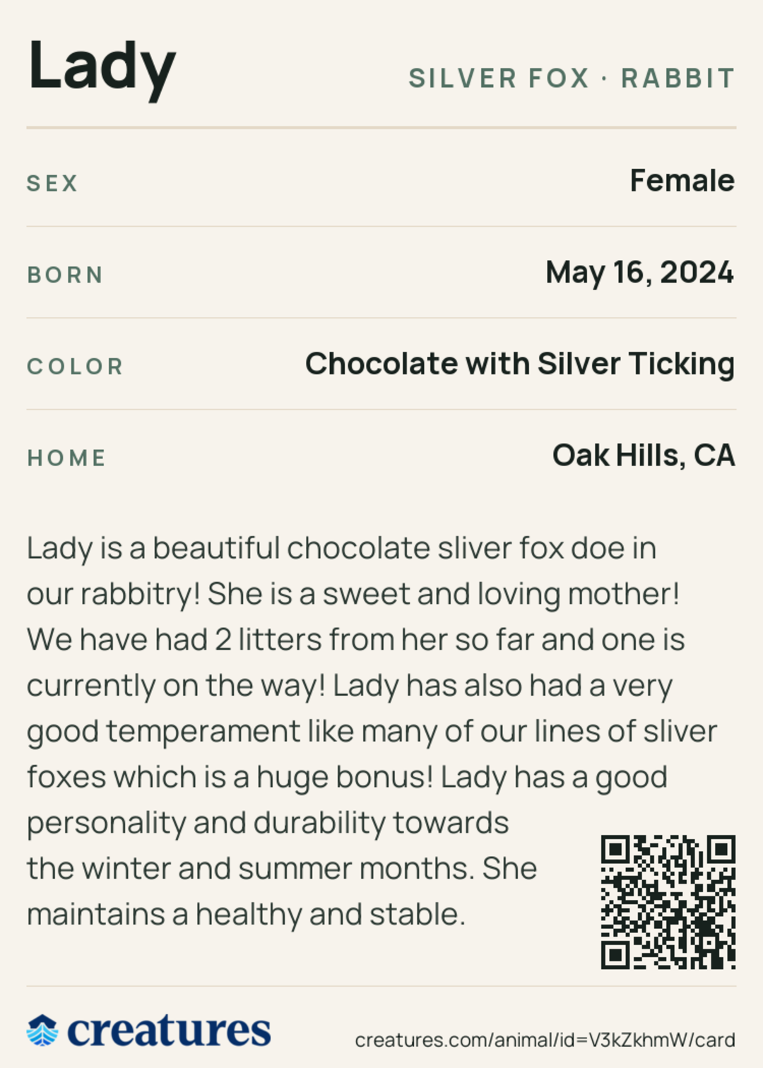 Lady Creature Card back