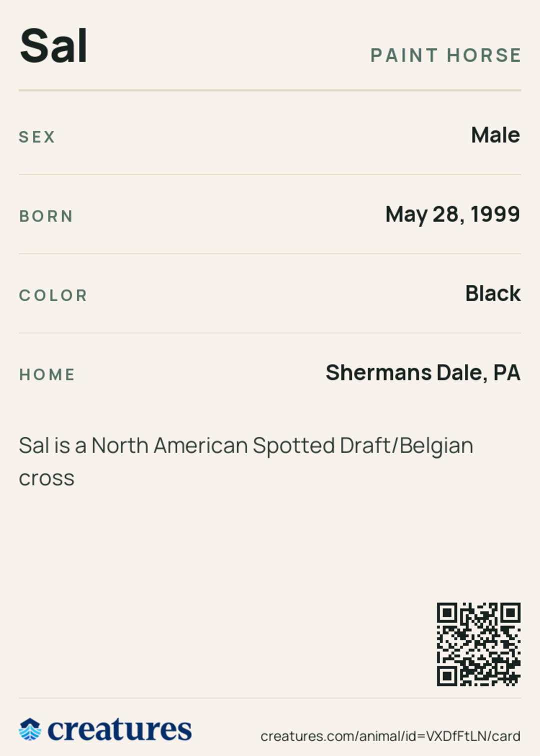 Sal Creature Card back