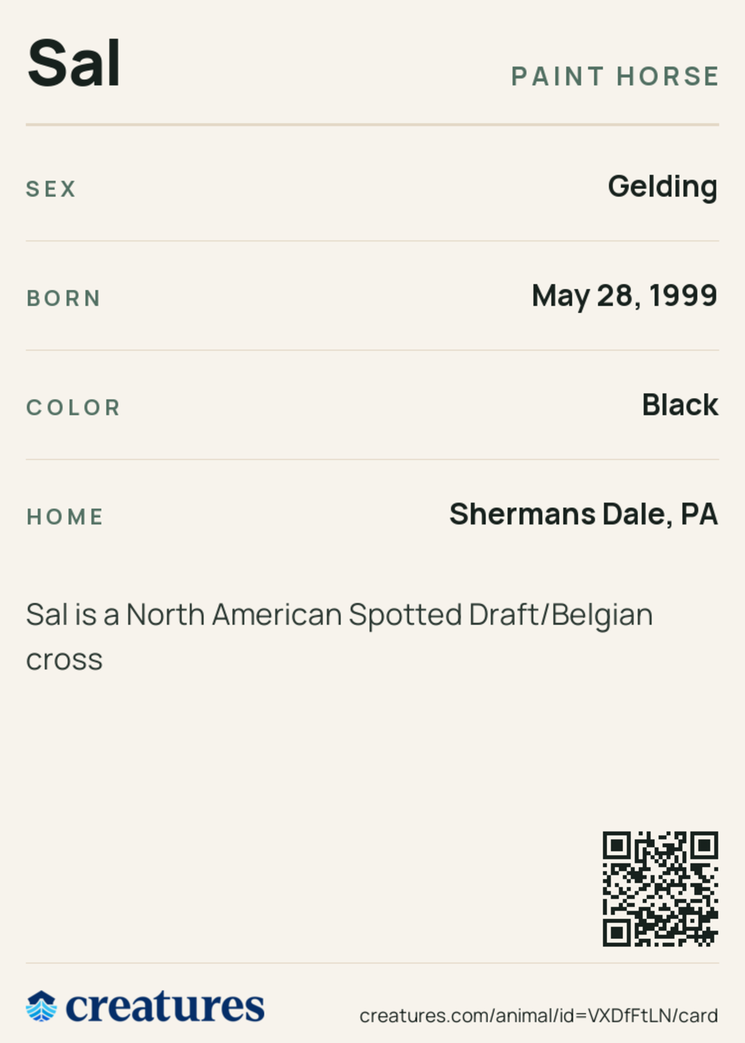 Sal Creature Card back