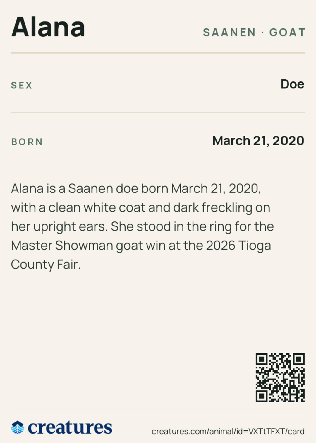 Alana Creature Card back
