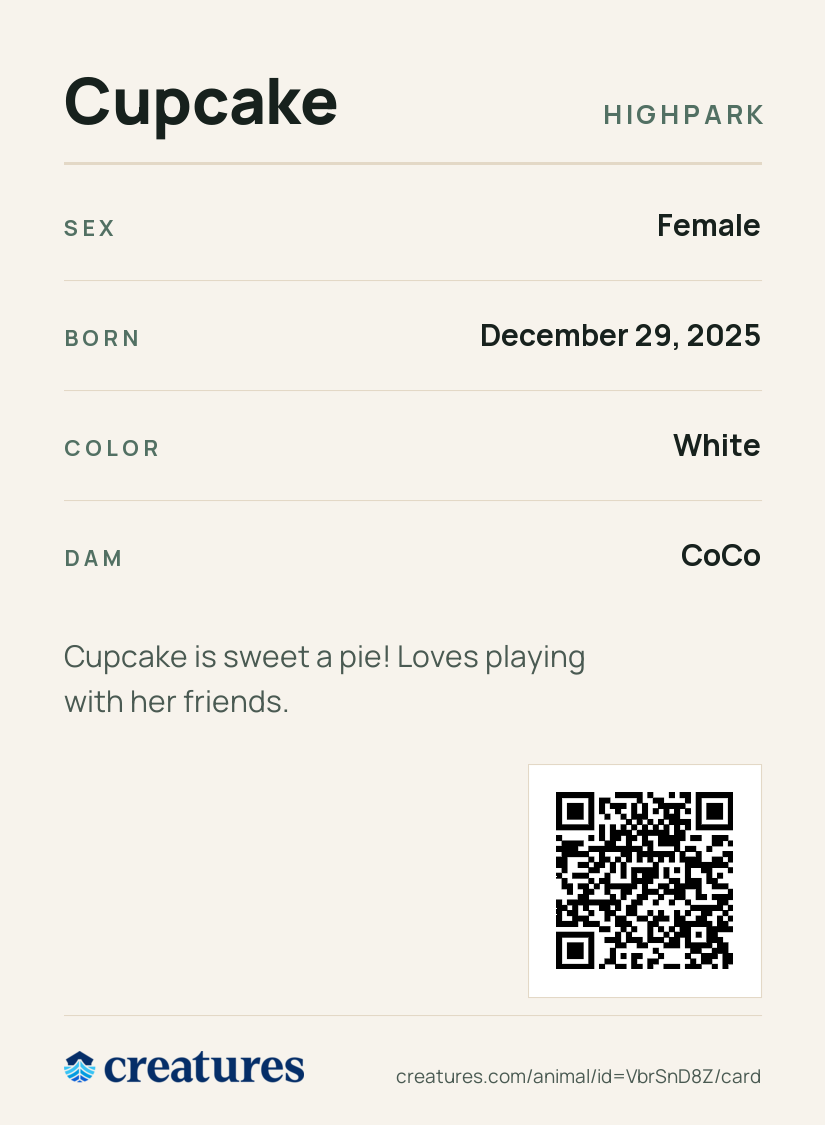 Cupcake Creature Card back
