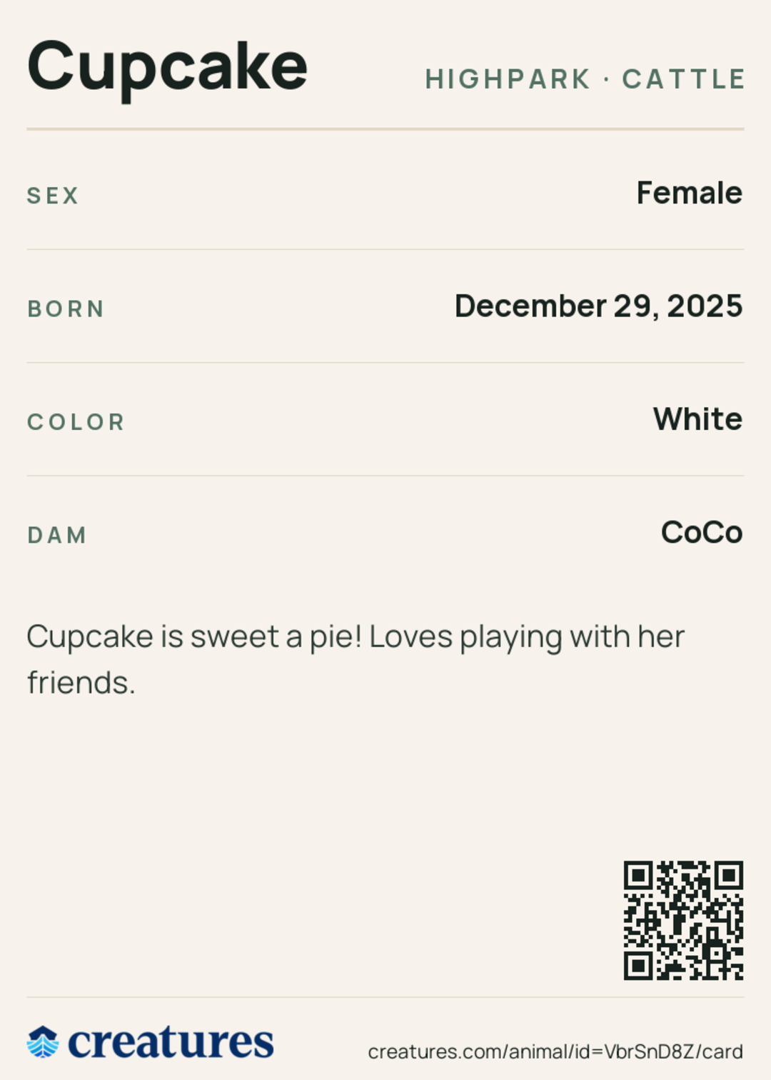 Cupcake Creature Card back