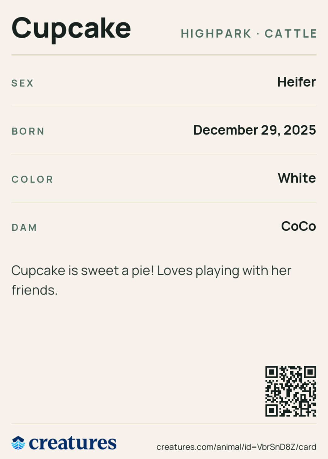 Cupcake Creature Card back