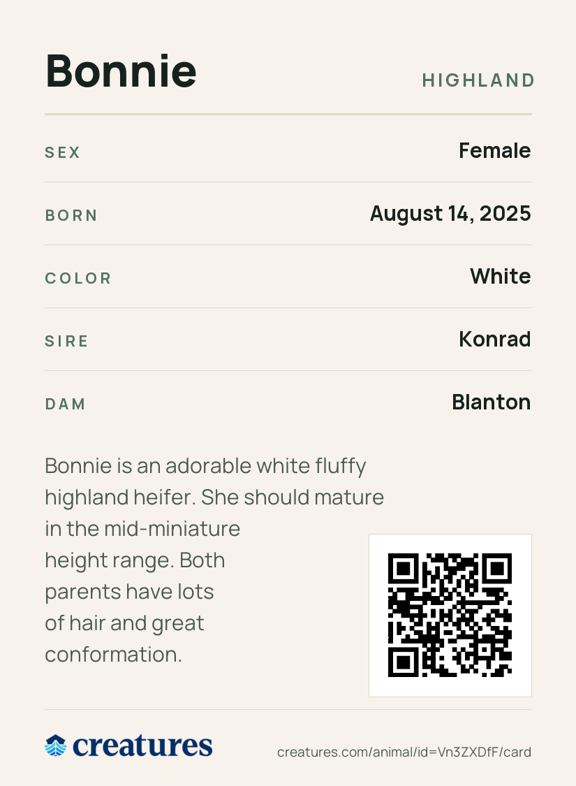 Bonnie Creature Card back