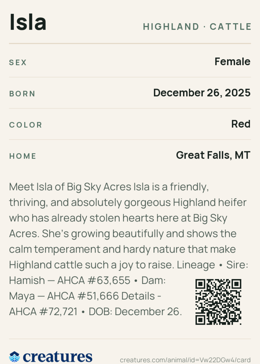 Isla Creature Card back