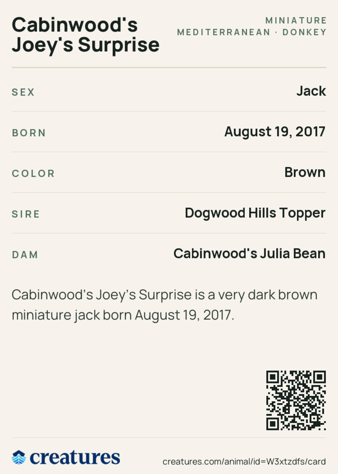 Cabinwood's Joey's Surprise Creature Card back