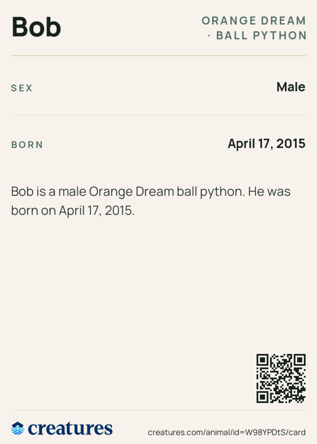 Bob Creature Card back