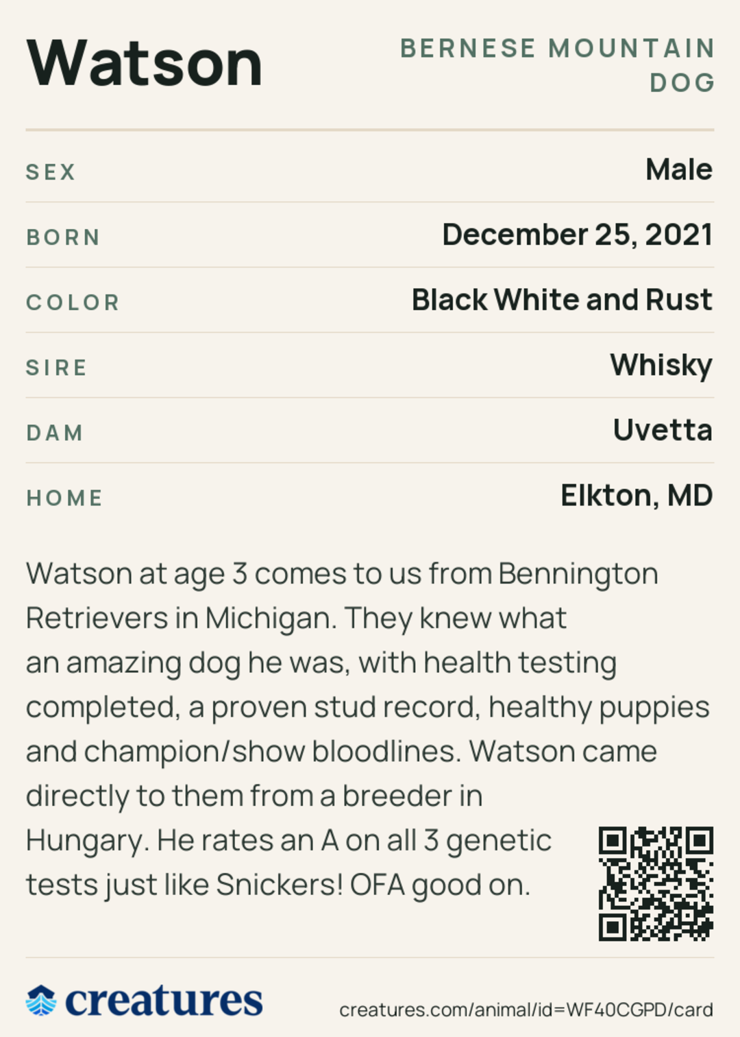 Watson Creature Card back