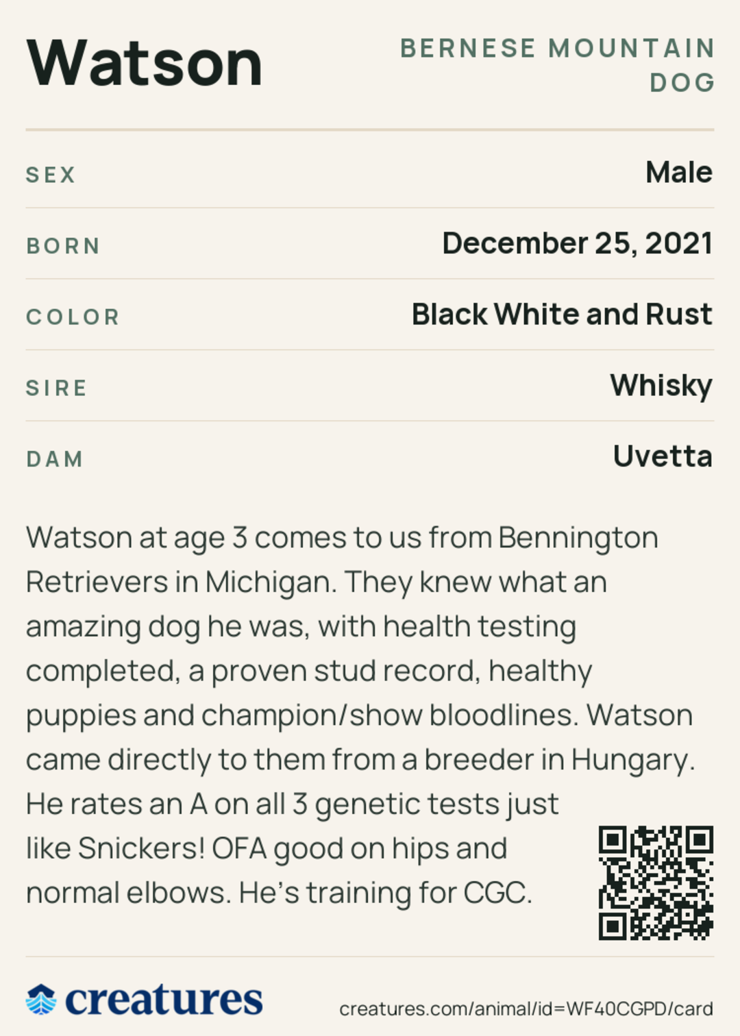 Watson Creature Card back