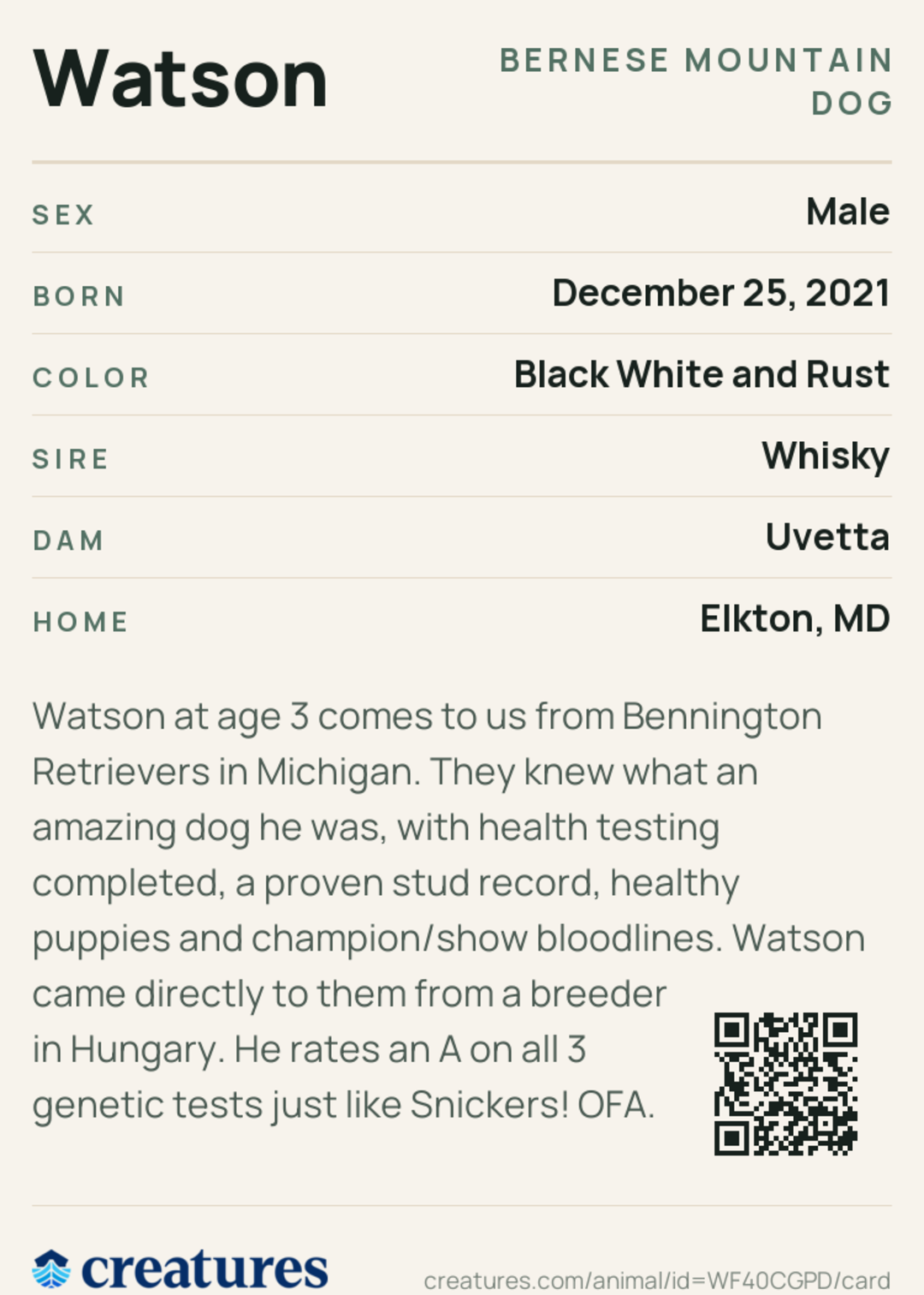 Watson Creature Card back