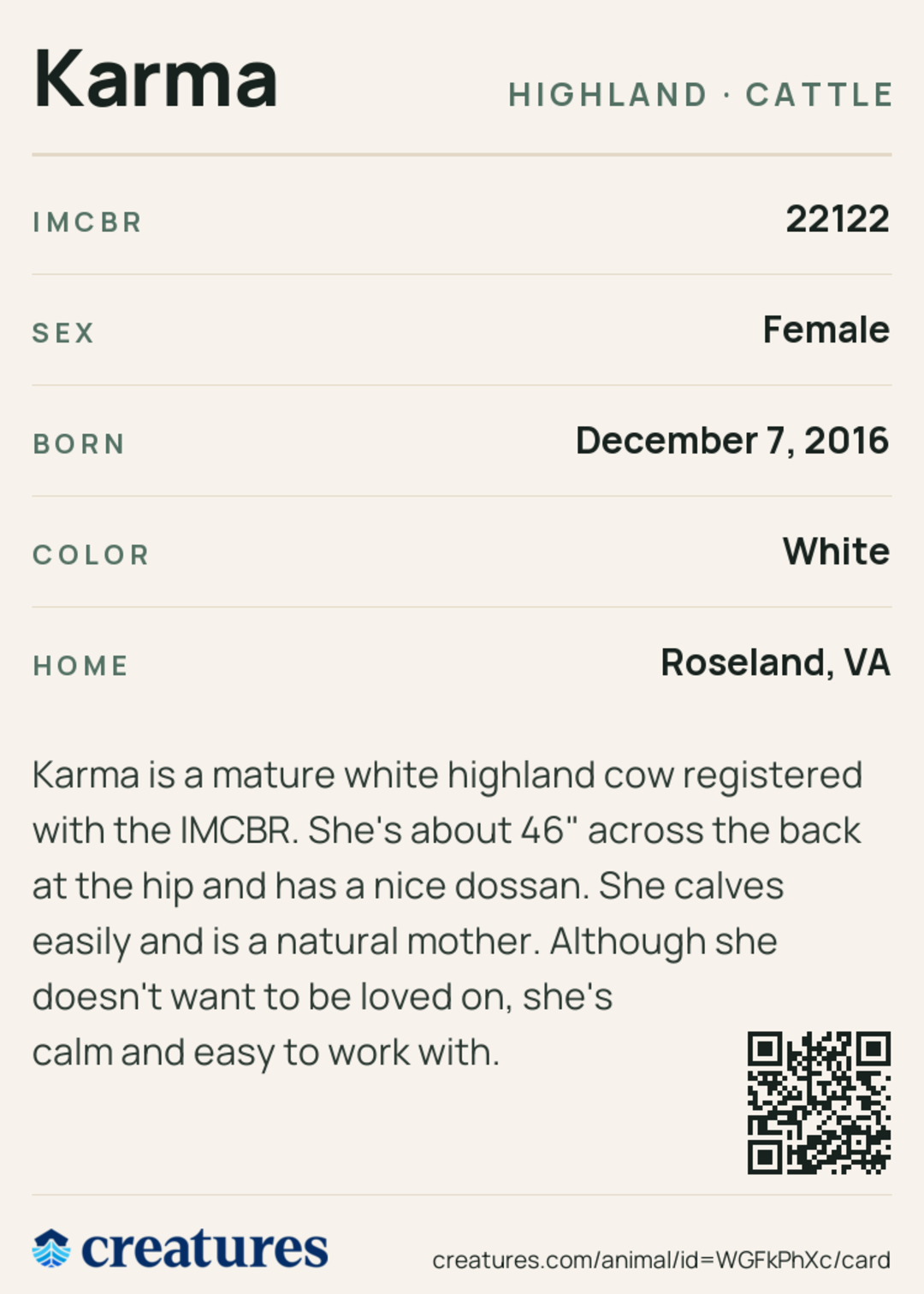 Karma Creature Card back