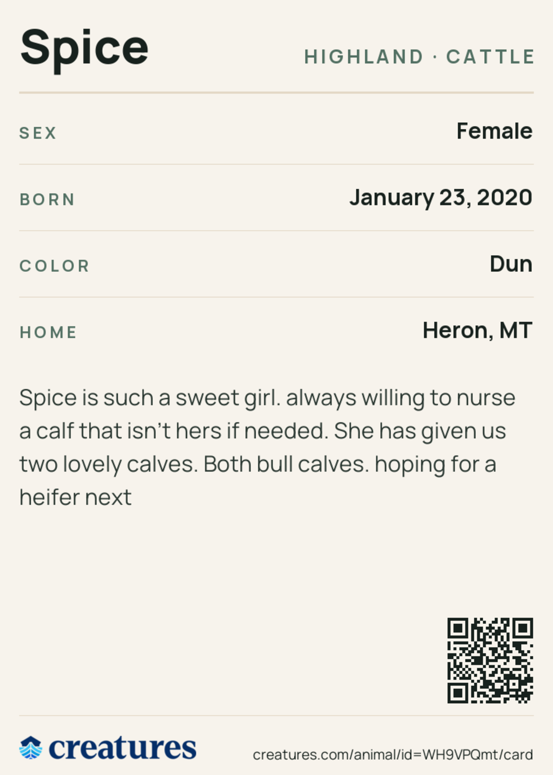 Spice Creature Card back