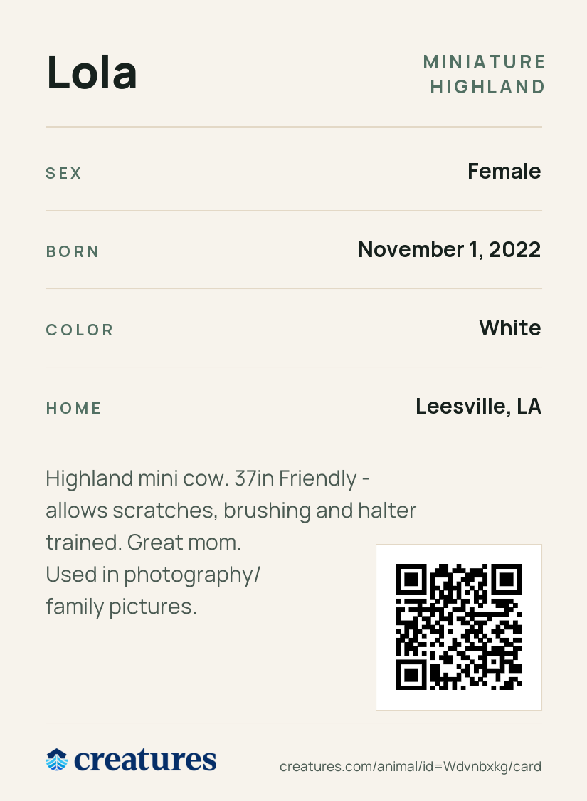 Lola Creature Card back