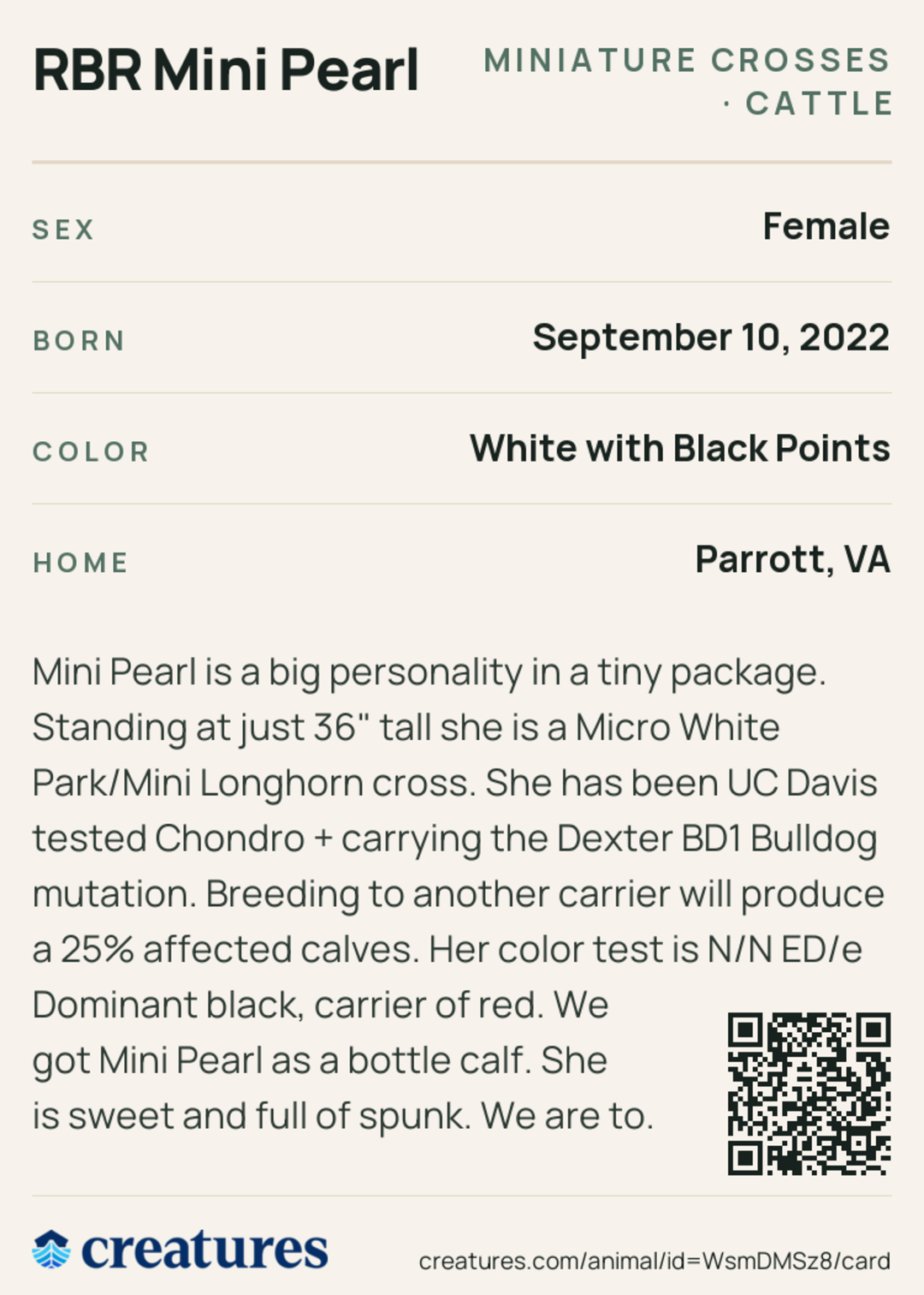 RBR Mini Pearl Creature Card back