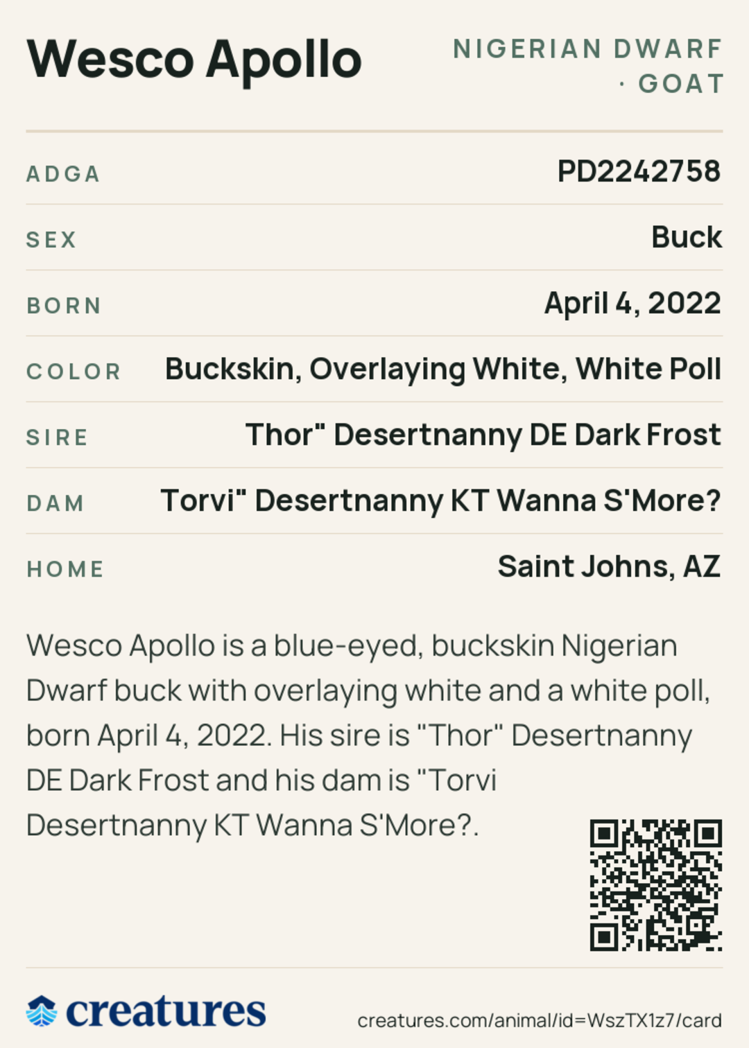 Wesco Apollo Creature Card back