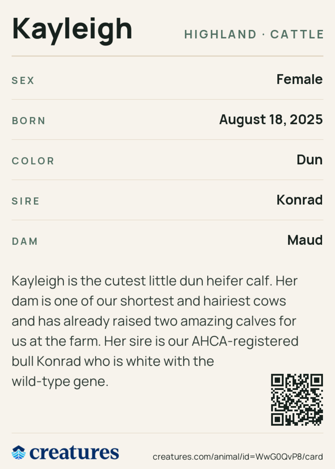 Kayleigh Creature Card back