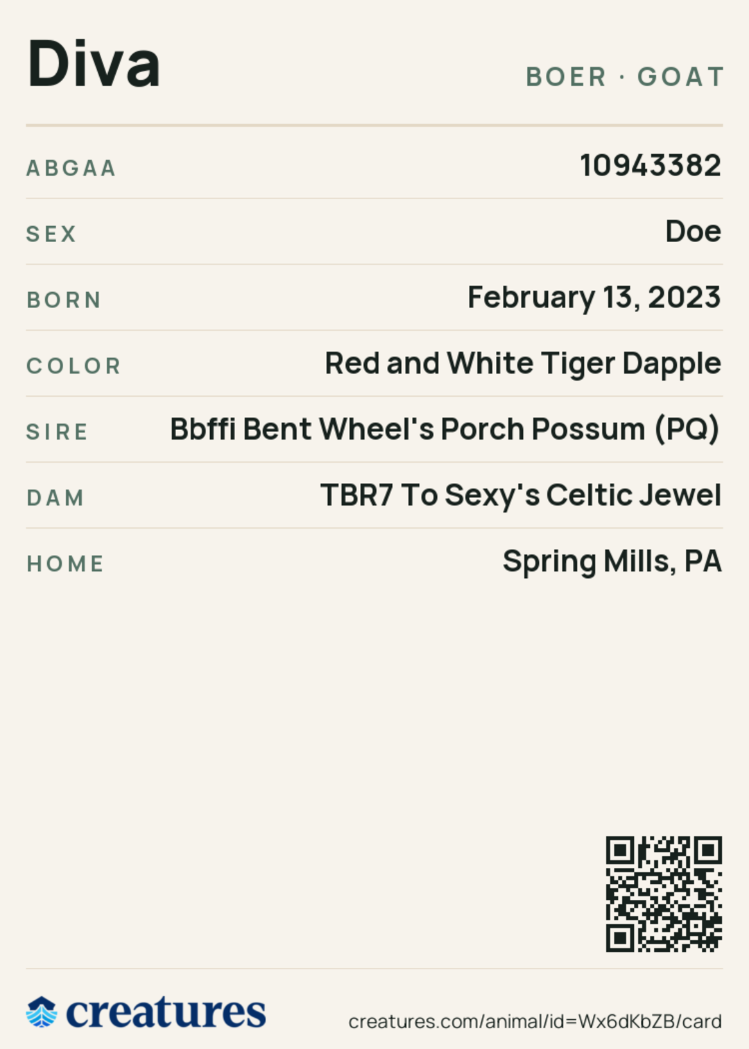 Diva Creature Card back