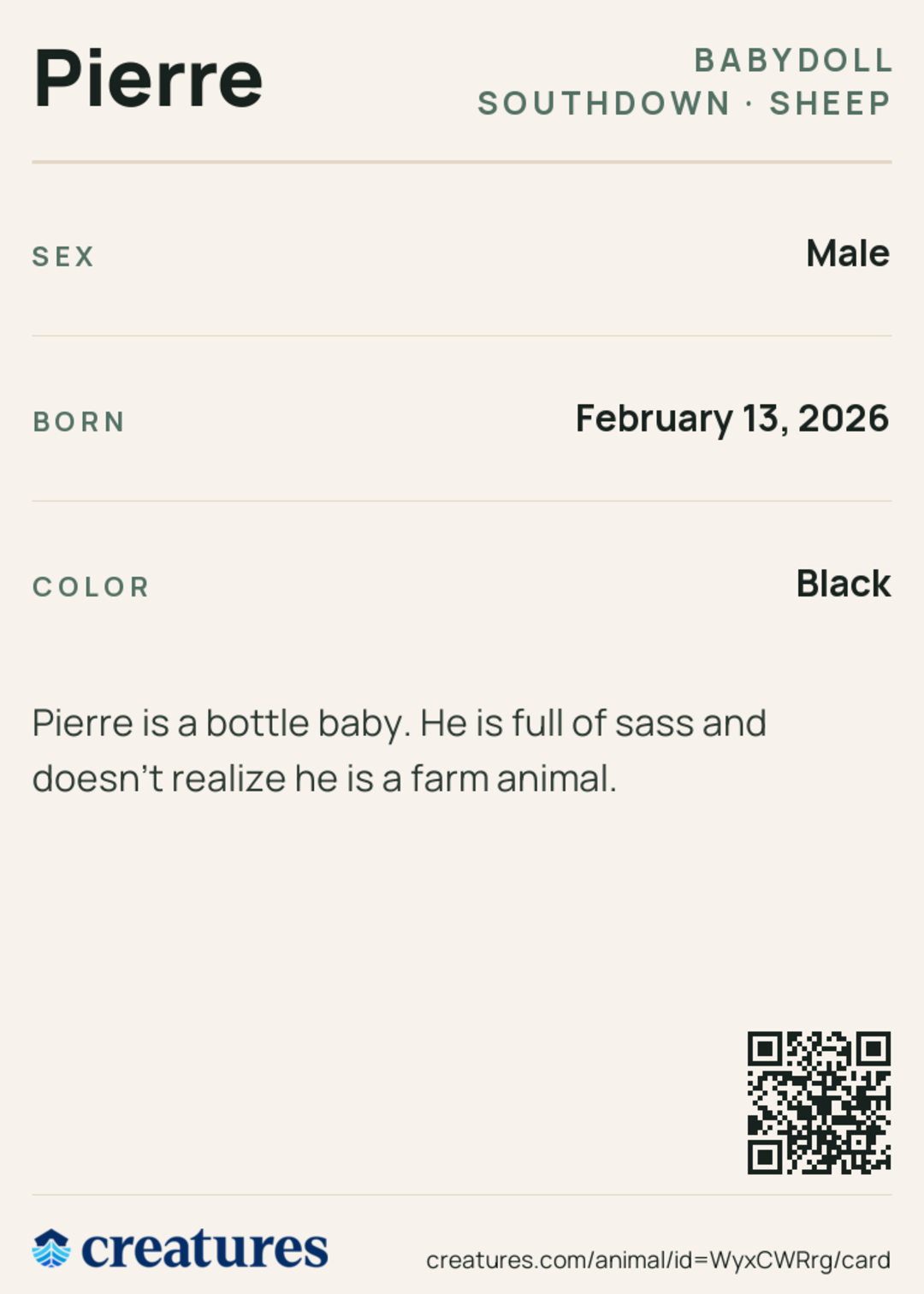 Pierre Creature Card back
