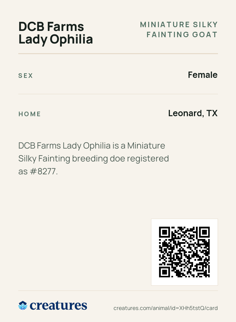 DCB Farms Lady Ophilia Creature Card back