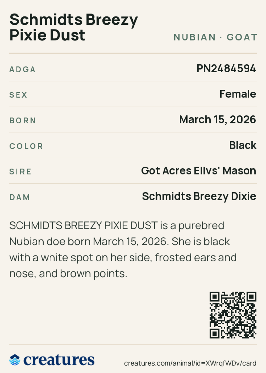 Schmidts Breezy Pixie Dust Creature Card back