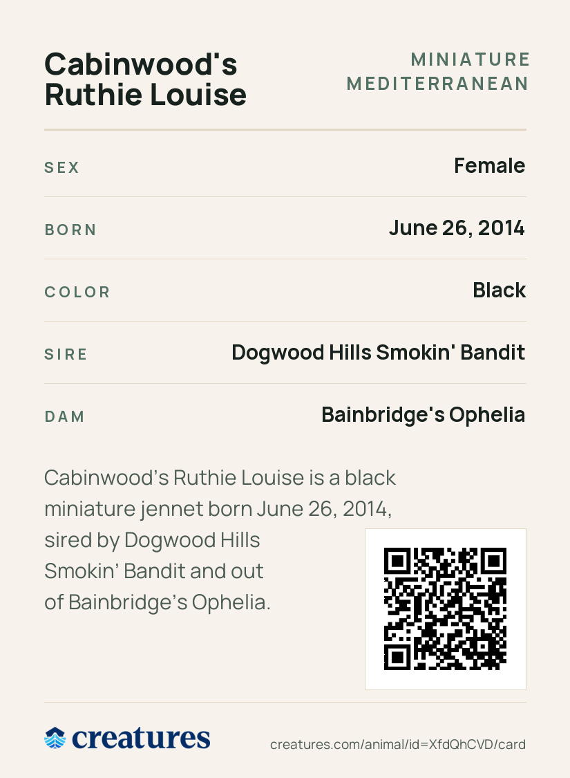 Cabinwood's Ruthie Louise Creature Card back