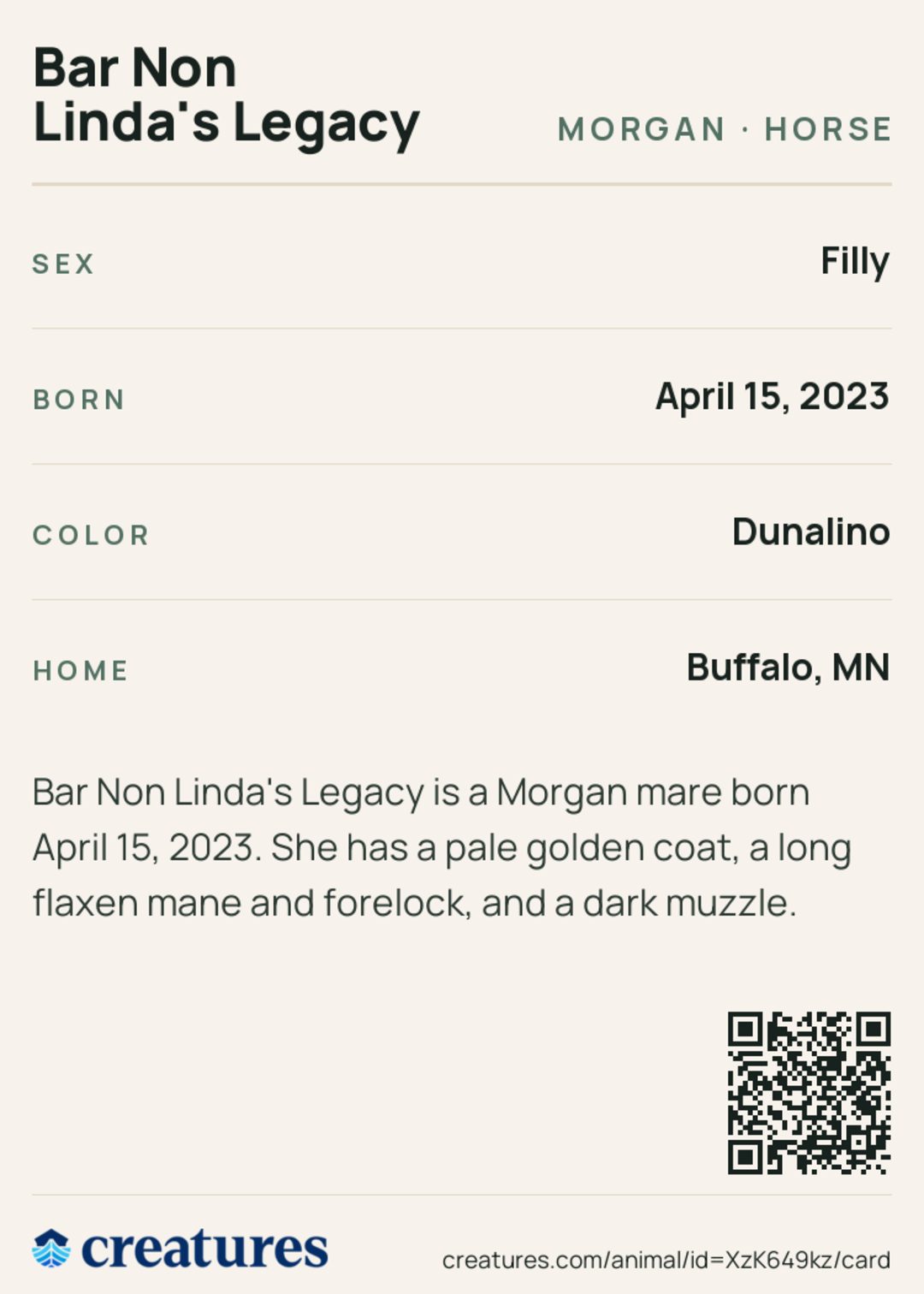 Bar Non Linda's Legacy Creature Card back