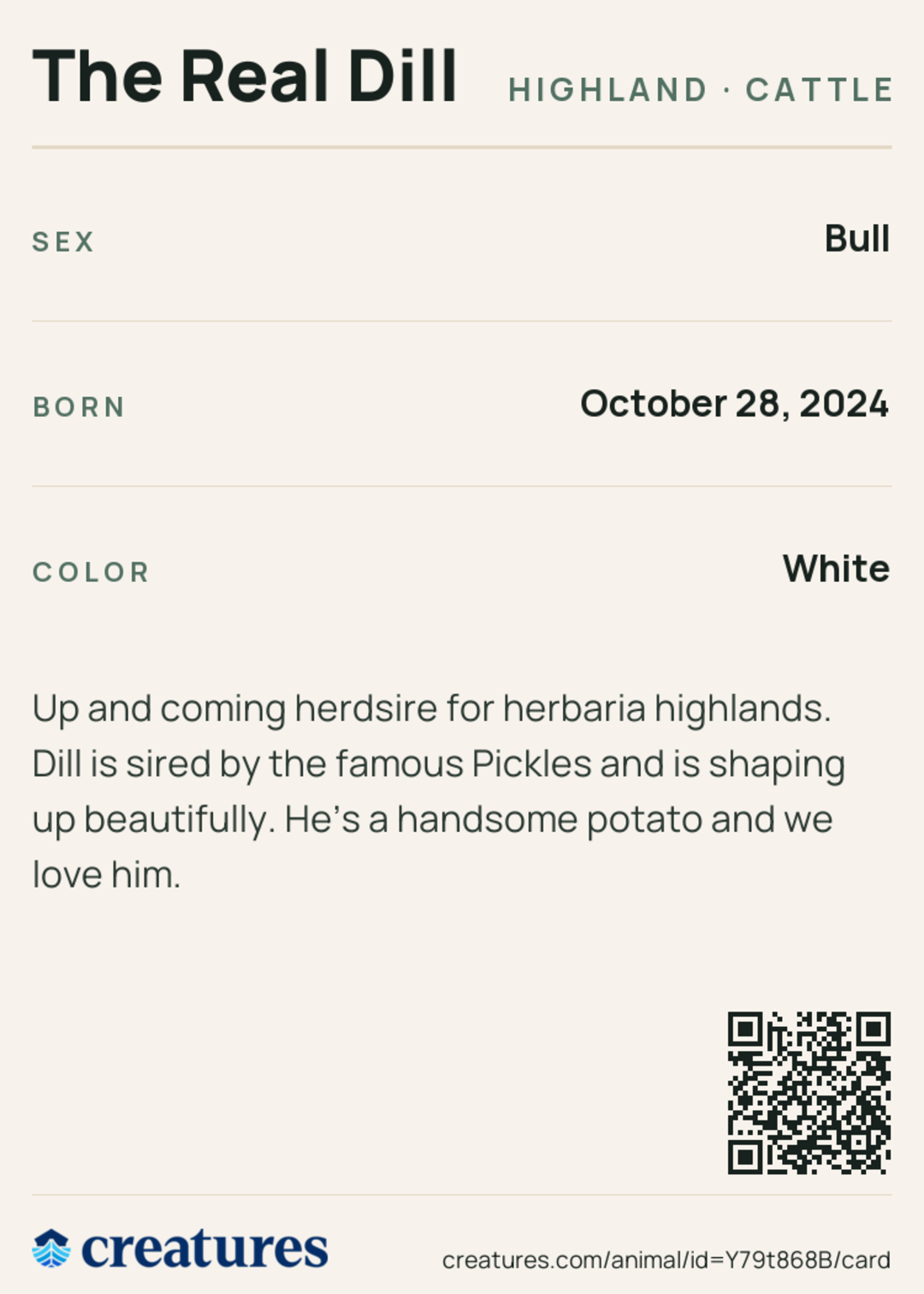 The Real Dill Creature Card back