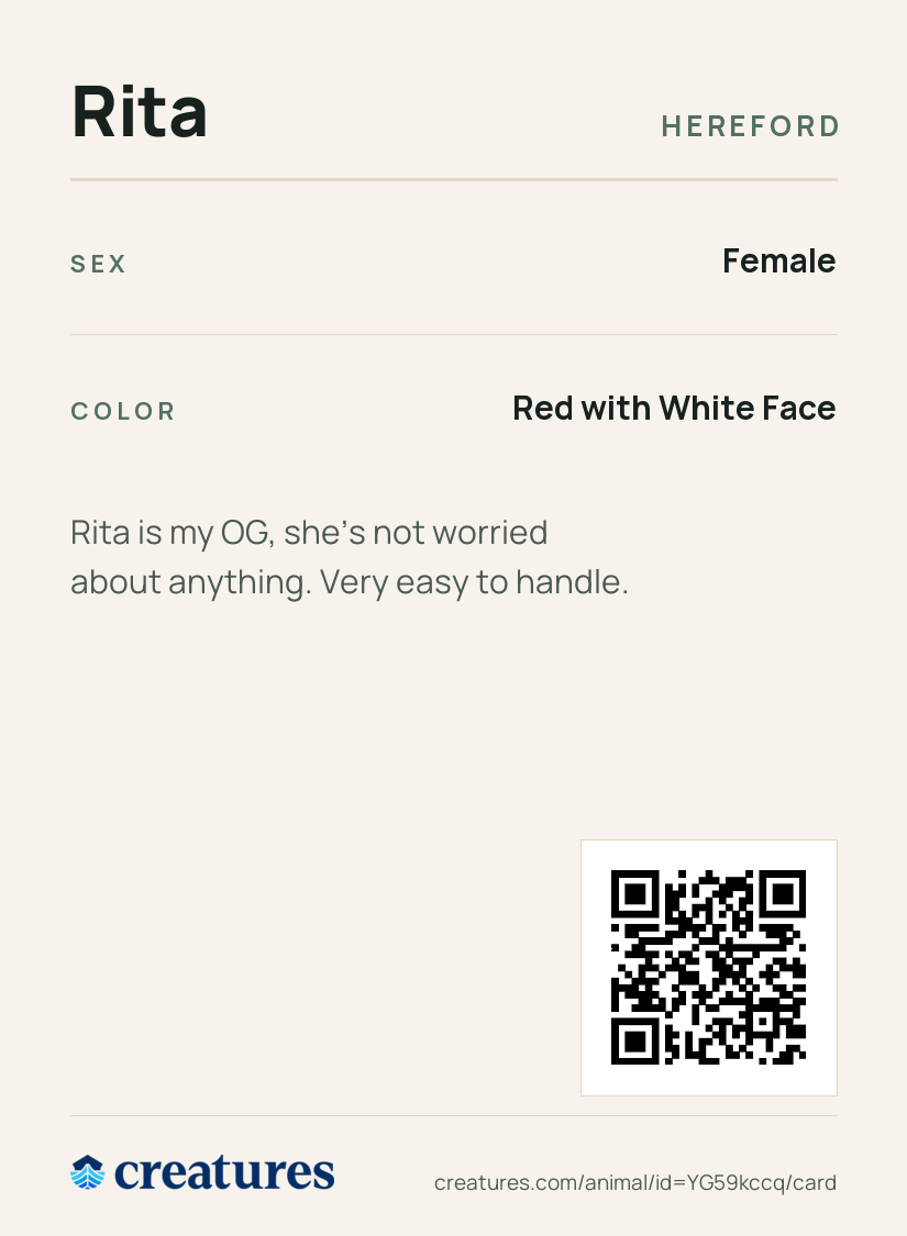 Rita Creature Card back