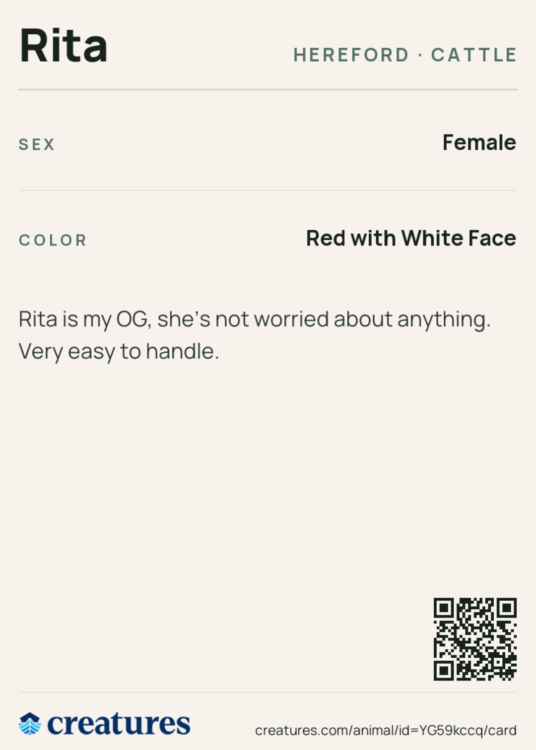 Rita Creature Card back