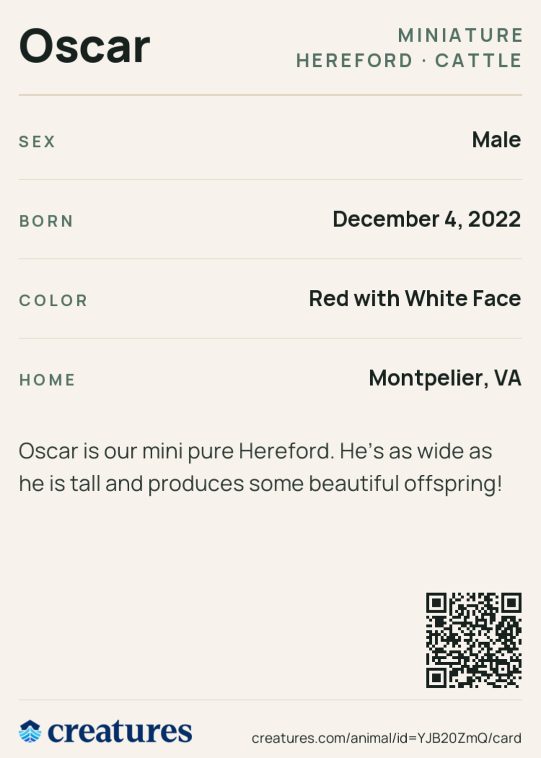 Oscar Creature Card back