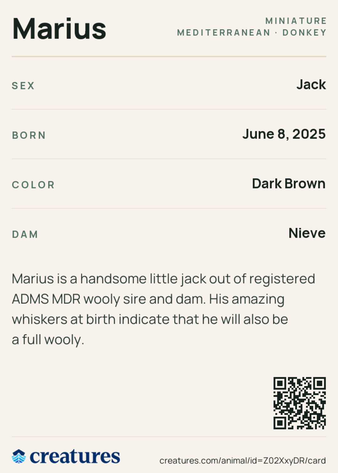 Marius Creature Card back