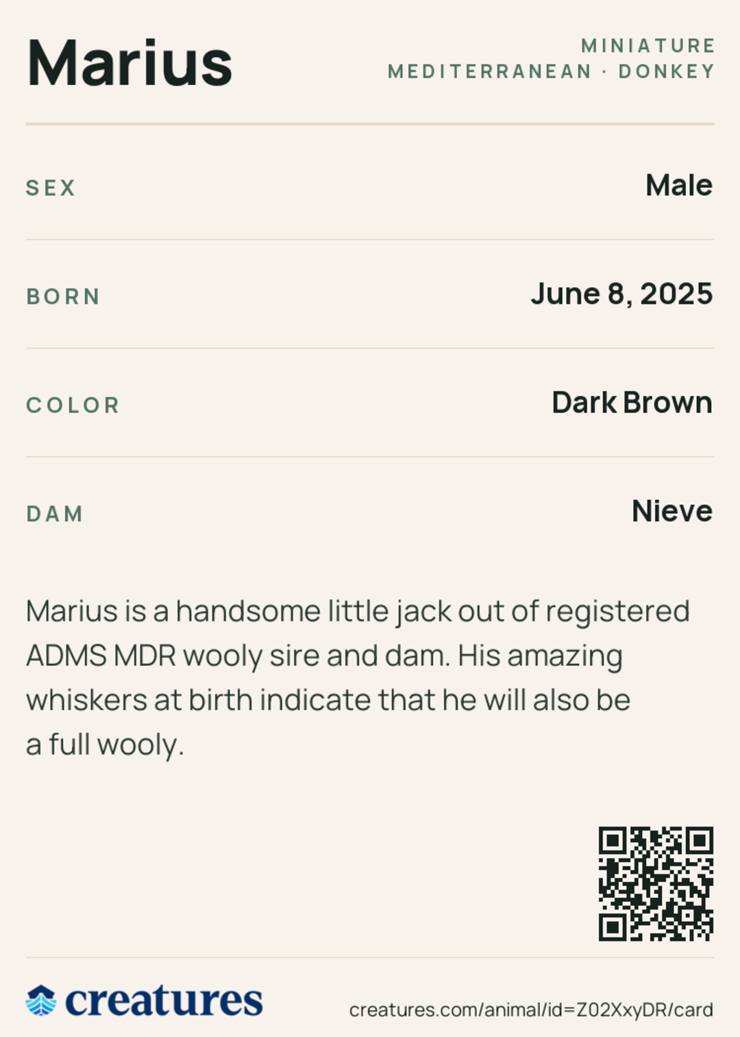 Marius Creature Card back