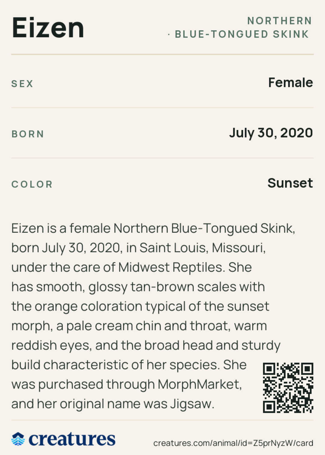 Eizen Creature Card back
