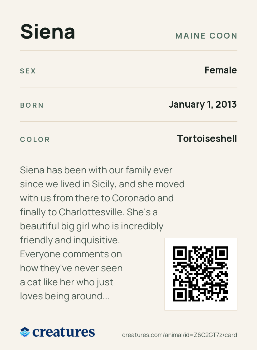 Siena Creature Card back