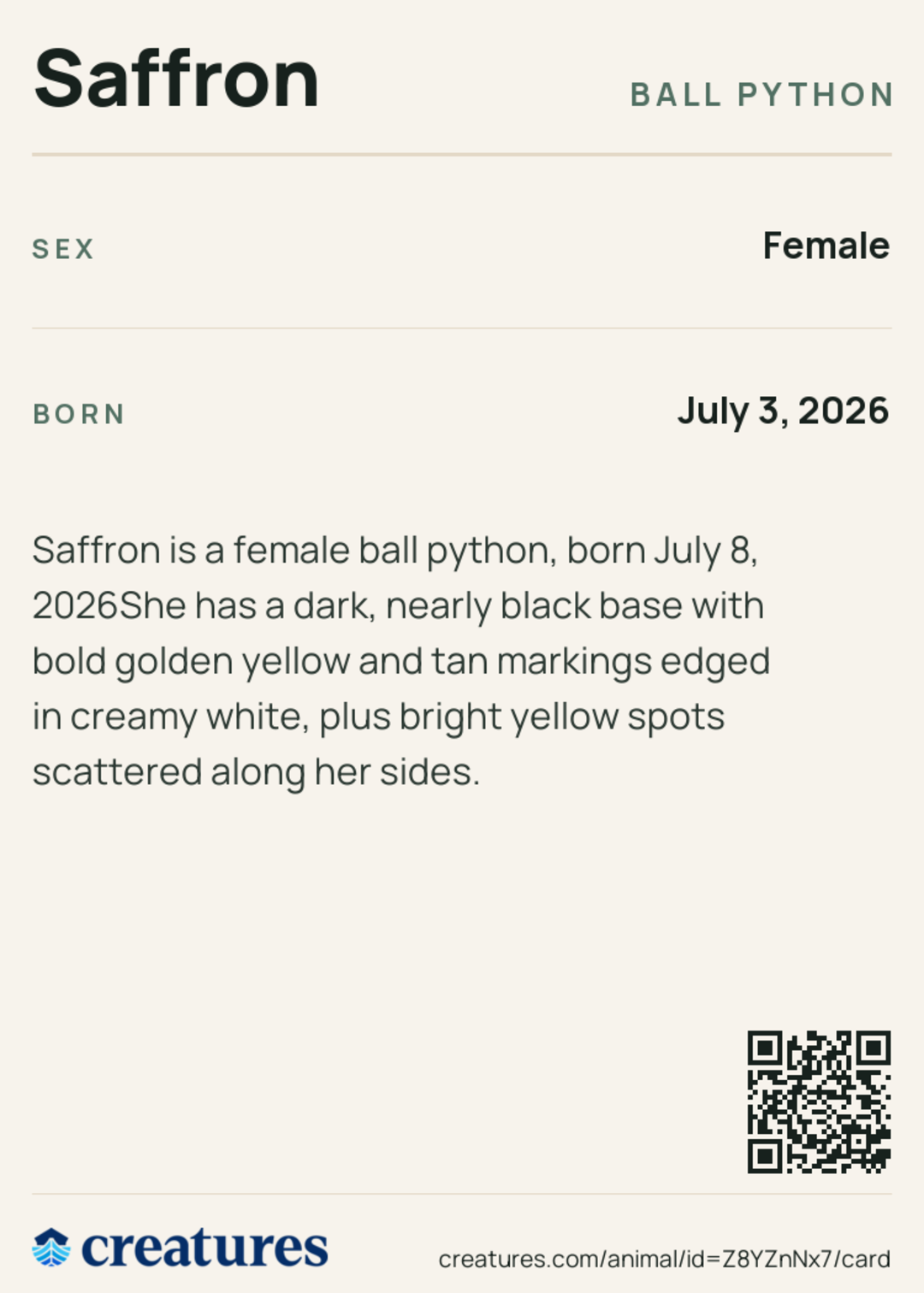 Saffron Creature Card back