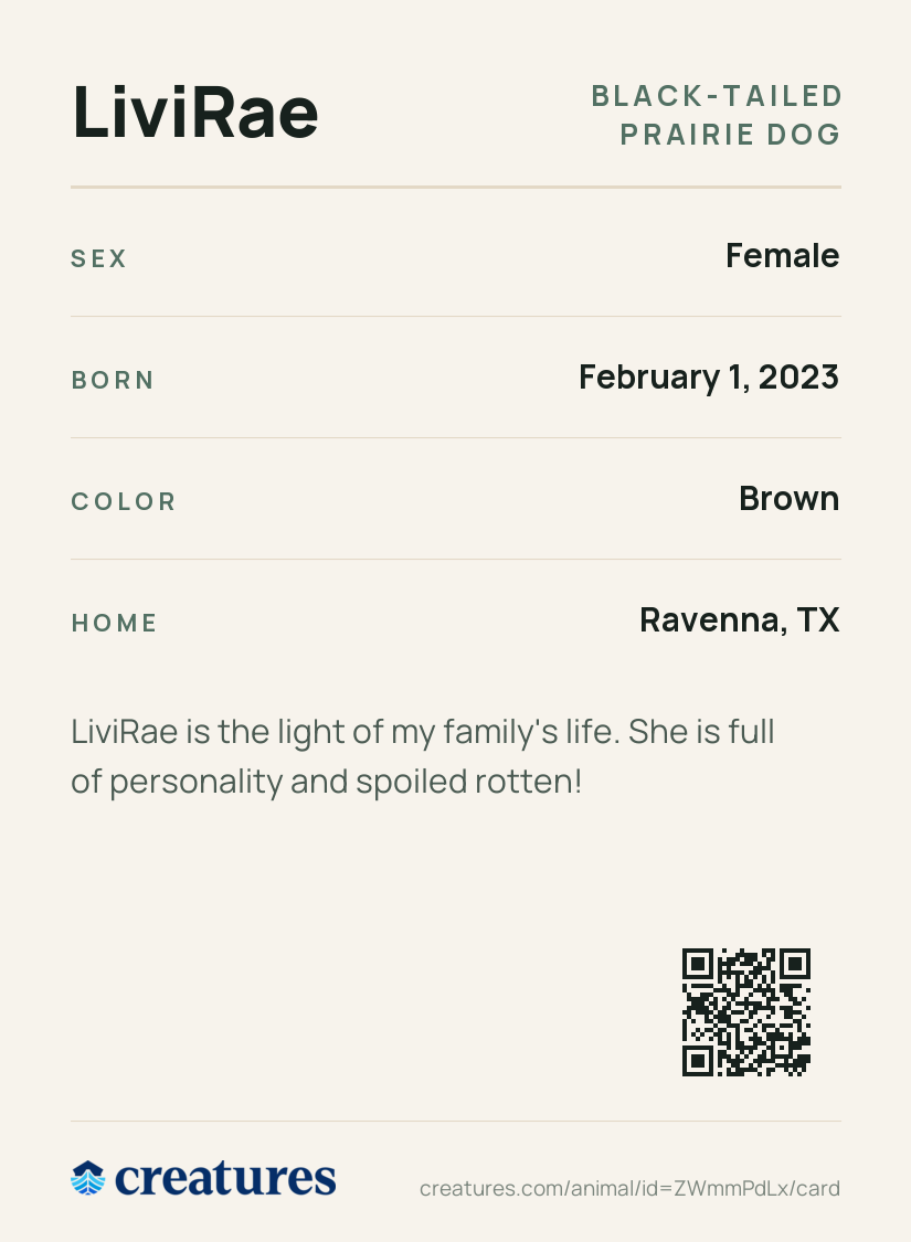 LiviRae Creature Card back