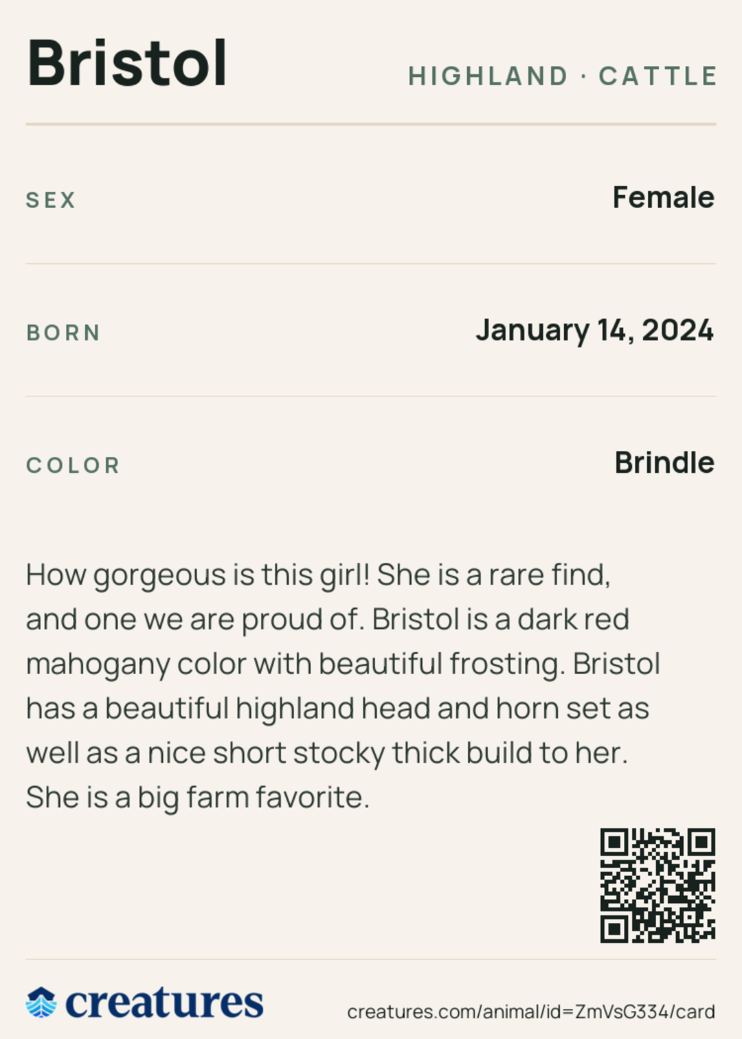 Bristol Creature Card back