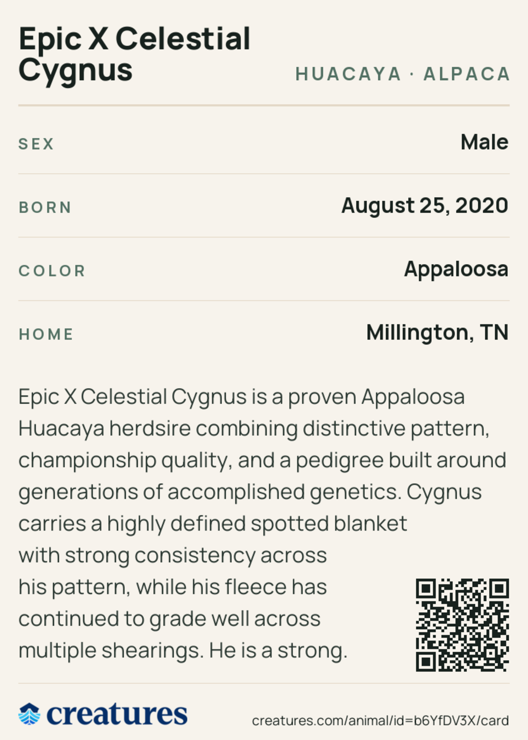 Epic X Celestial Cygnus Creature Card back