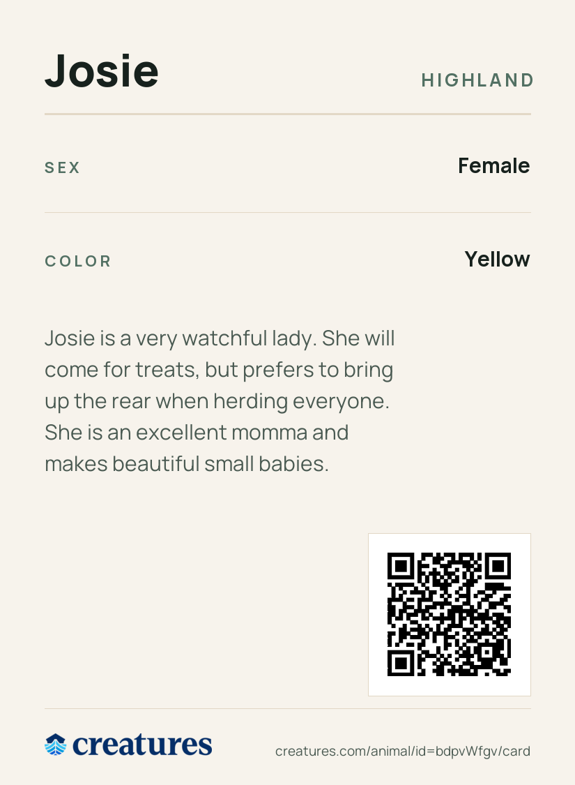 Josie Creature Card back
