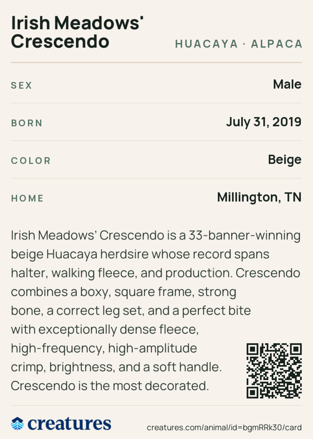 Irish Meadows' Crescendo Creature Card back