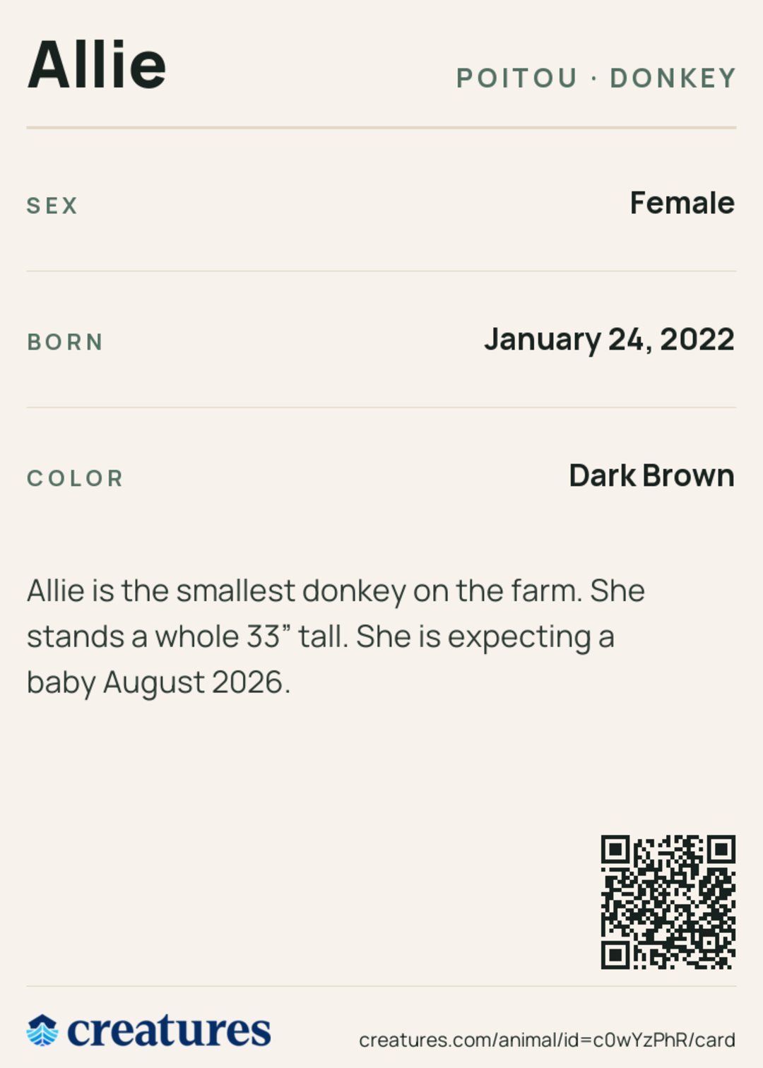 Allie Creature Card back