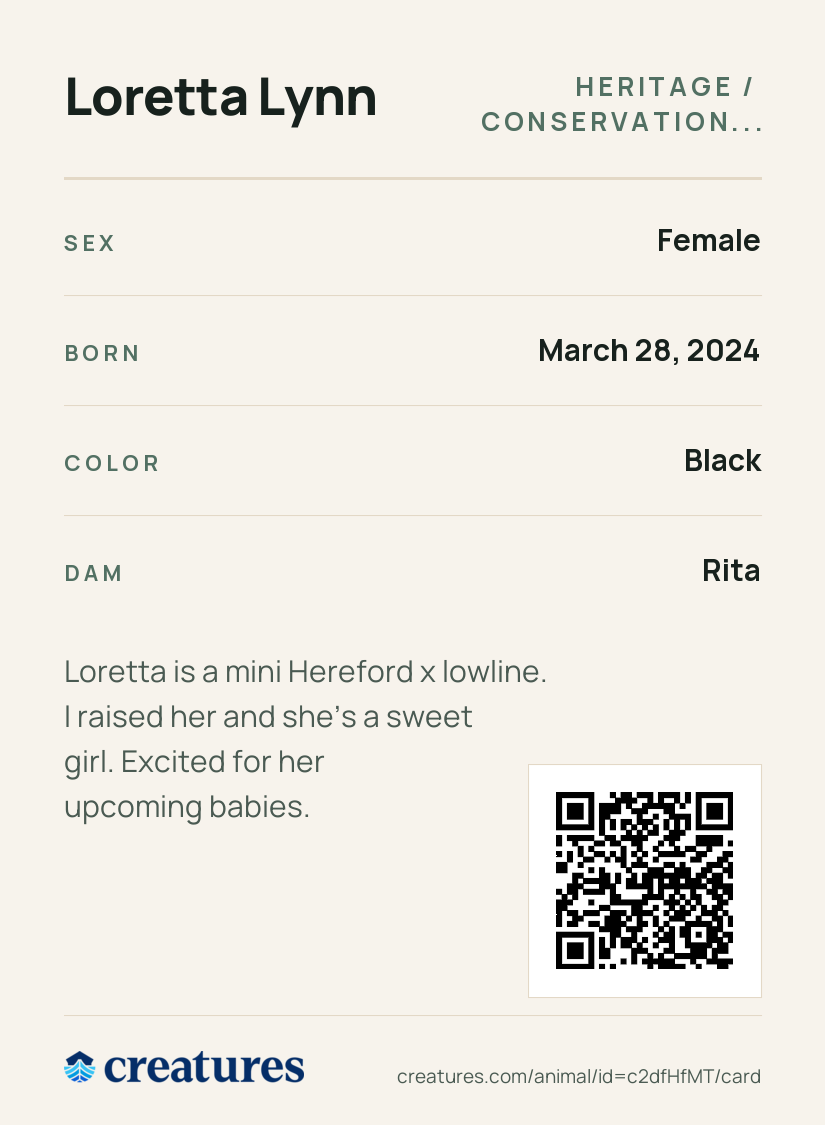 Loretta Lynn Creature Card back