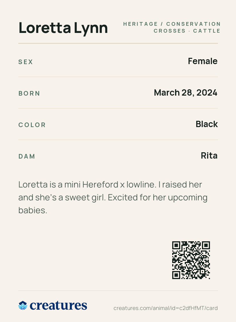 Loretta Lynn Creature Card back